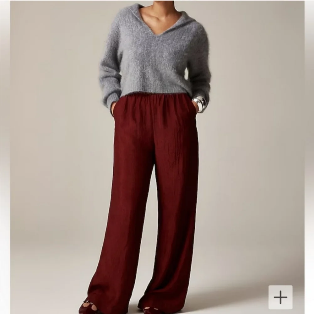 J.Crew Stratus Pant Textured Satin Acetate Pull On Pockets Burgundy Relaxed Sz S - Picture 2 of 8